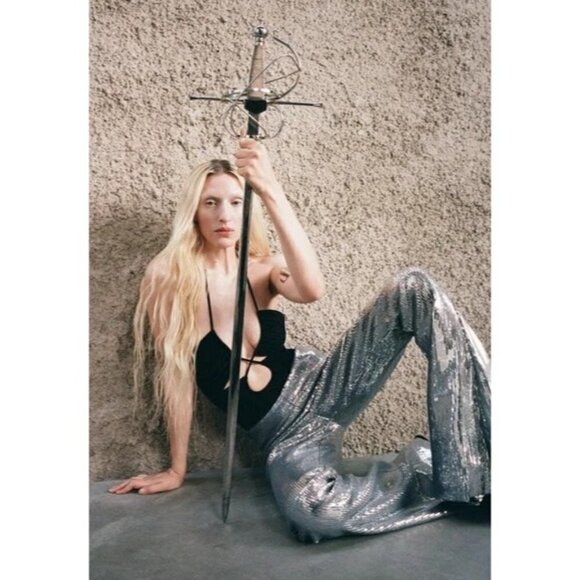 David Koma Sequin Flared Trouser in Silver & Black UK 14 USA 10 New Womens pants - Picture 14 of 17